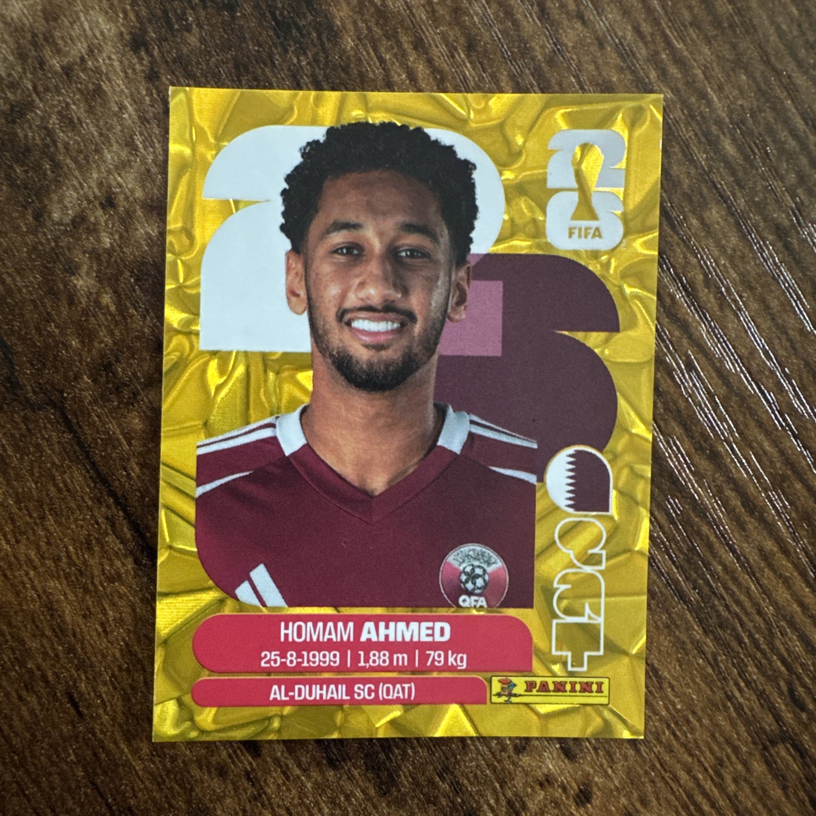Homam Ahmed Qatar #5 FIFA World Cup Panini Gold Sticker