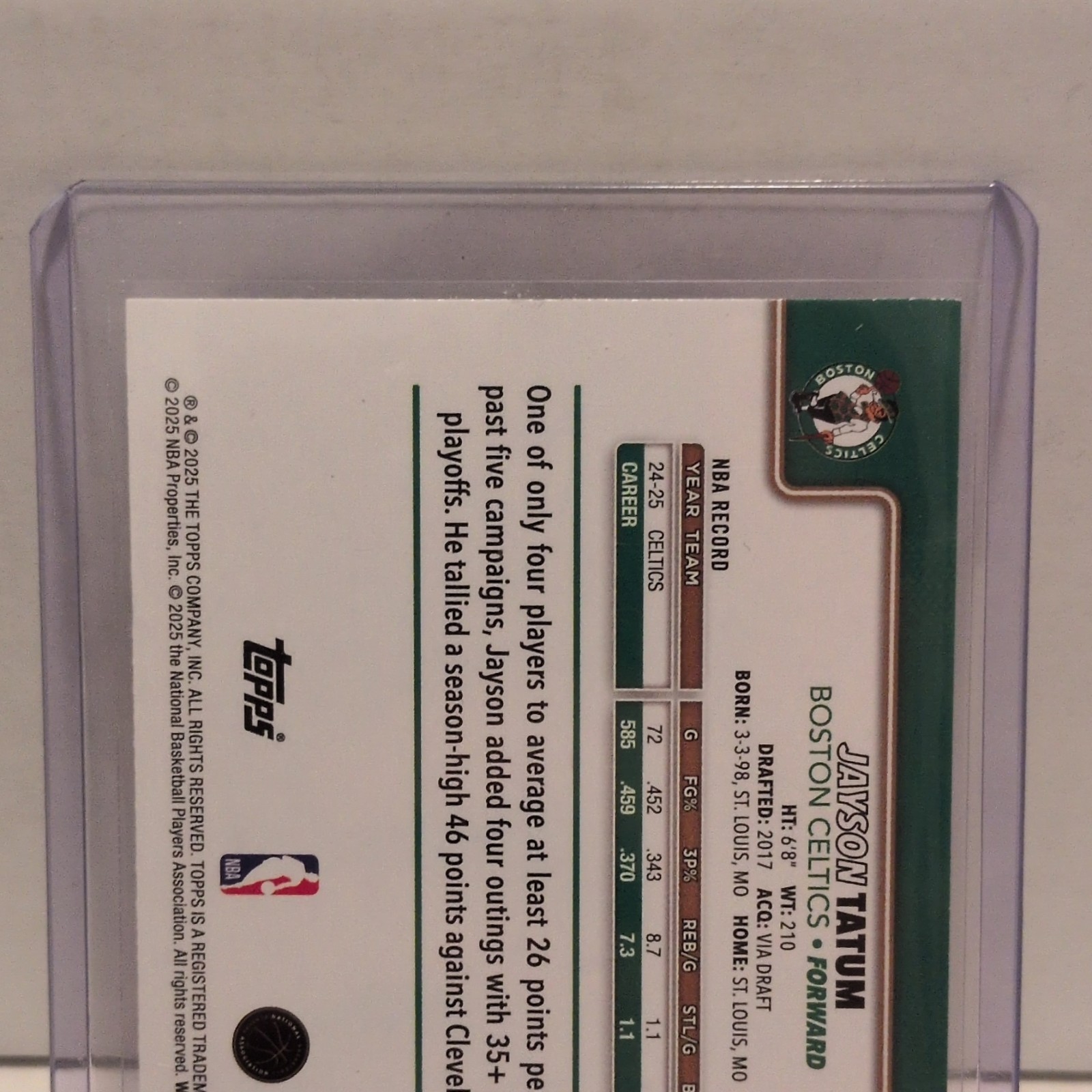 2025-26 Topps Gold Jayson Tatum #1 – /2025 Boston Celtics Basketball Card