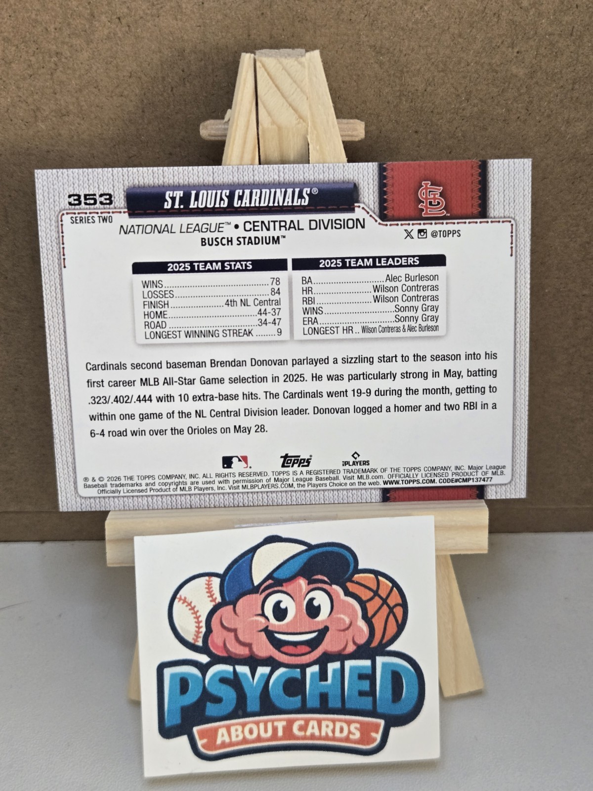 2026 Topps Series 2 – Holofoil Parallel – St. Louis Cardinals Team – #353
