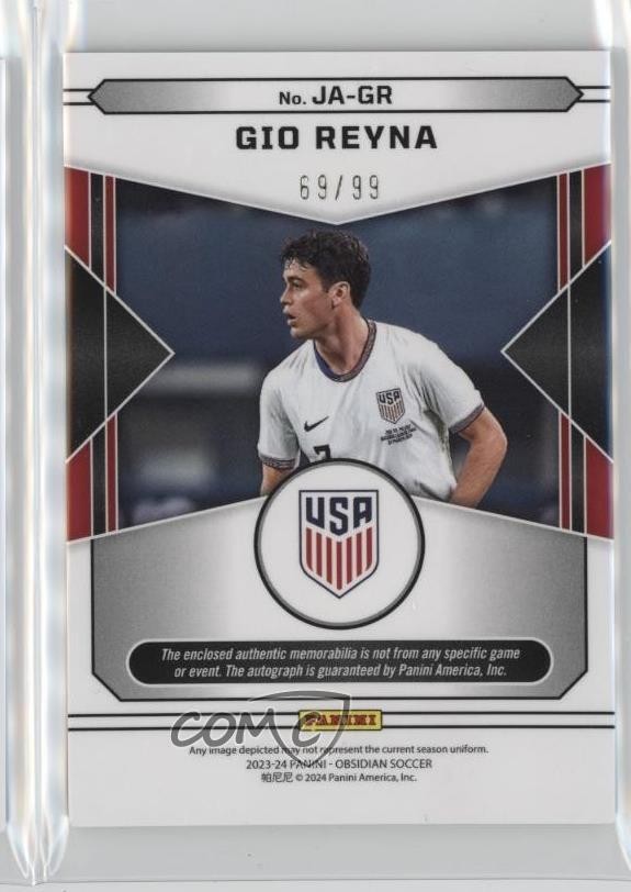 2023-24 Panini Obsidian Jersey 69/99 Giovanni Reyna Gio Reyna #JA-GR Auto ux8