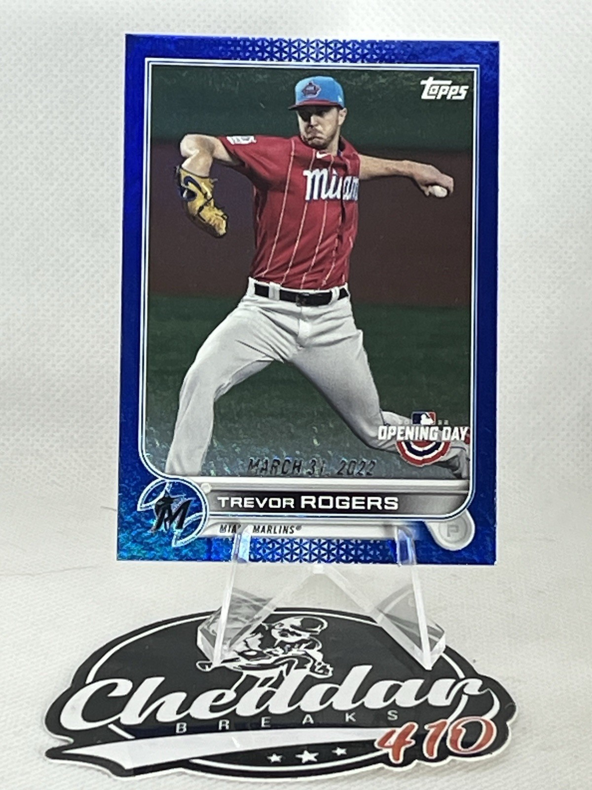 TREVOR ROGERS TOPPS OPENING DAY BLUE FOIL PARALLEL MARLINS #98 2022 22