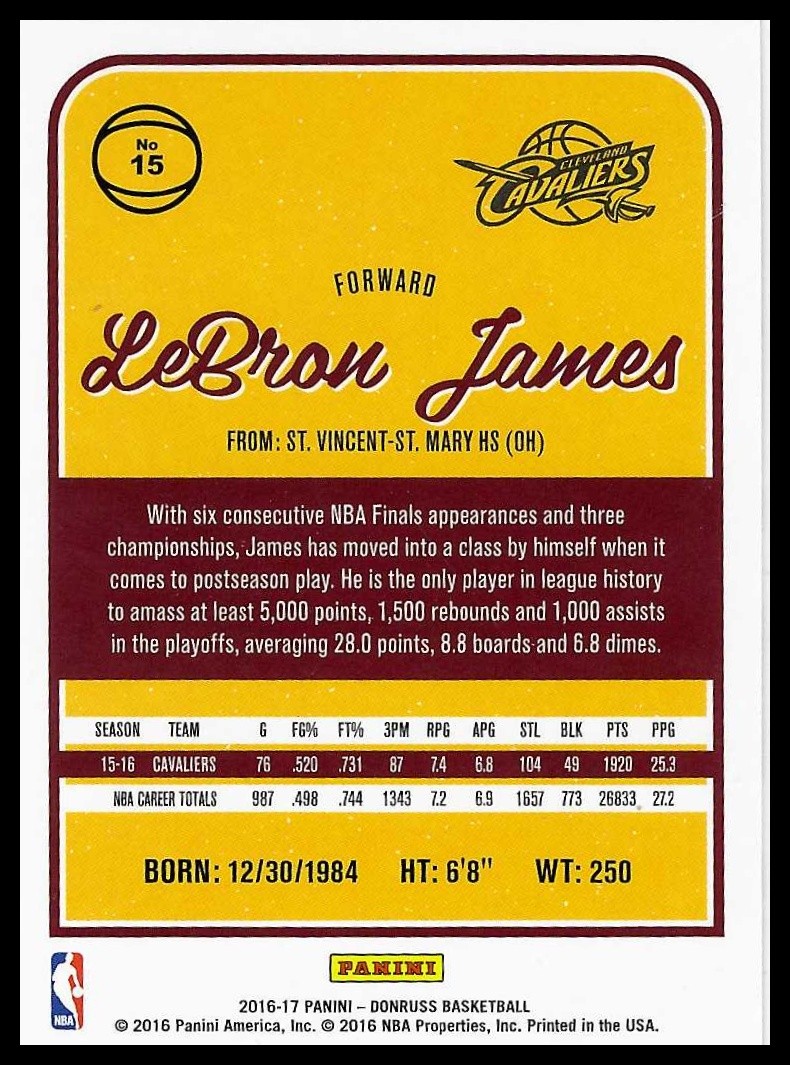 2016/17 Donruss #15 LEBRON JAMES & KOBE SHADOW LAKERS & CAVS🔥GOATS🔥HOF