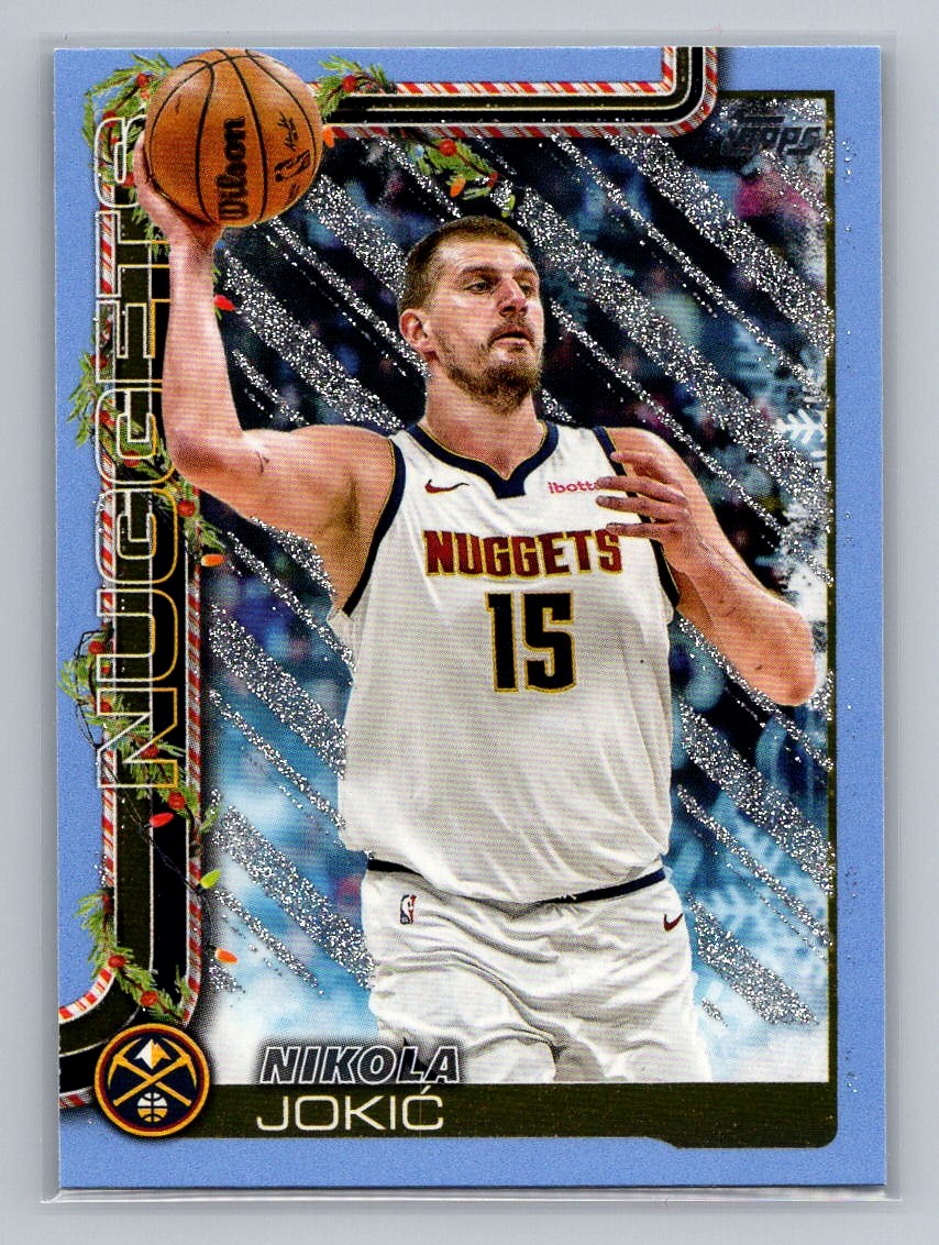 2025-26 Topps Holiday #H78 Nikola Jokić Light Blue and White Glitter Holiday