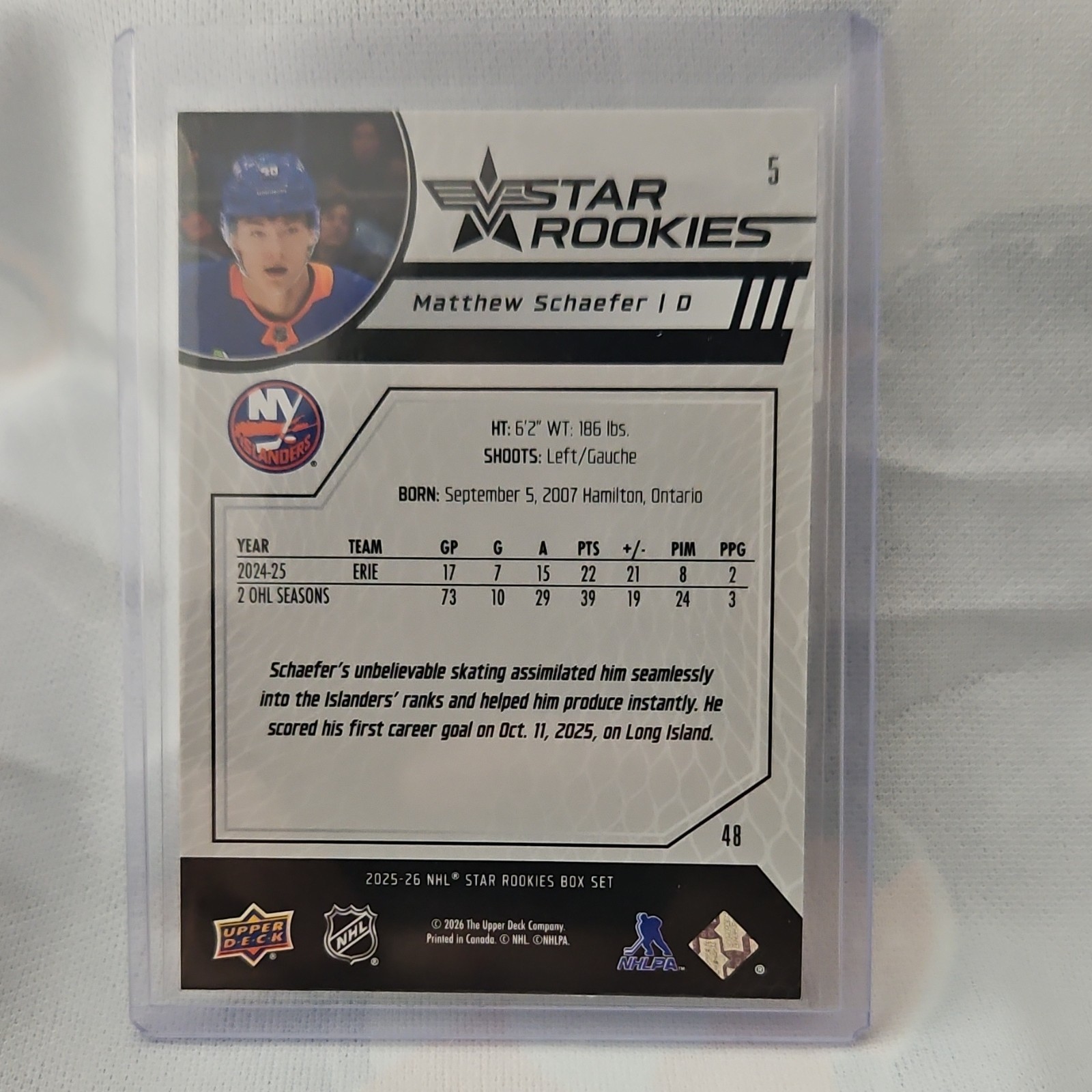 2025-26 Upper Deck Star Rookies – Matthew Schaefer #5 (RC)