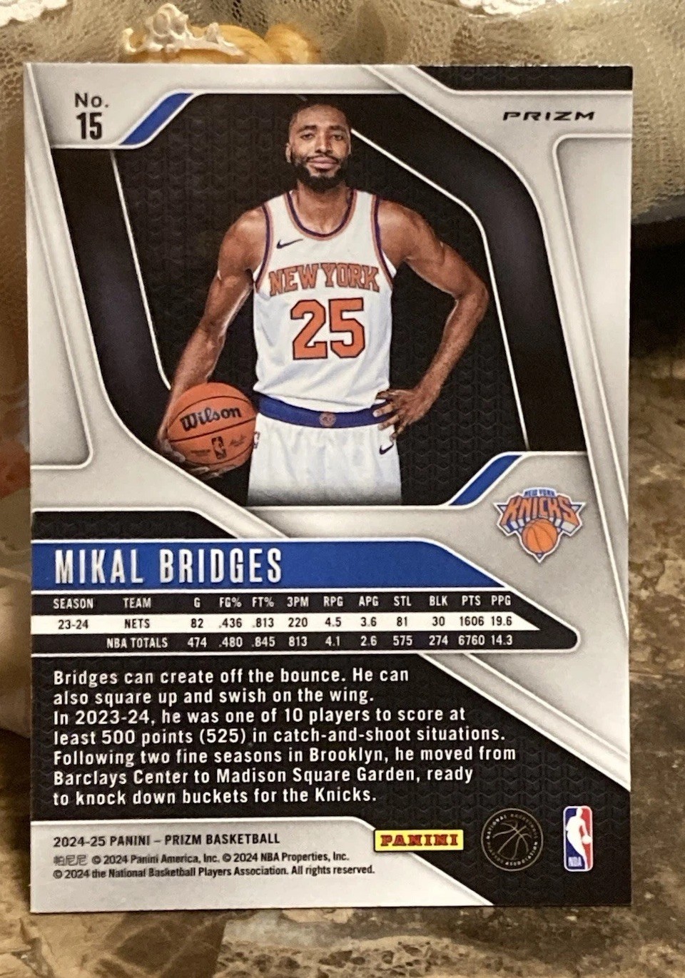 2024-25 Panini Prizm Basketball Mikal Bridges Silver Prizm New York Knicks #15