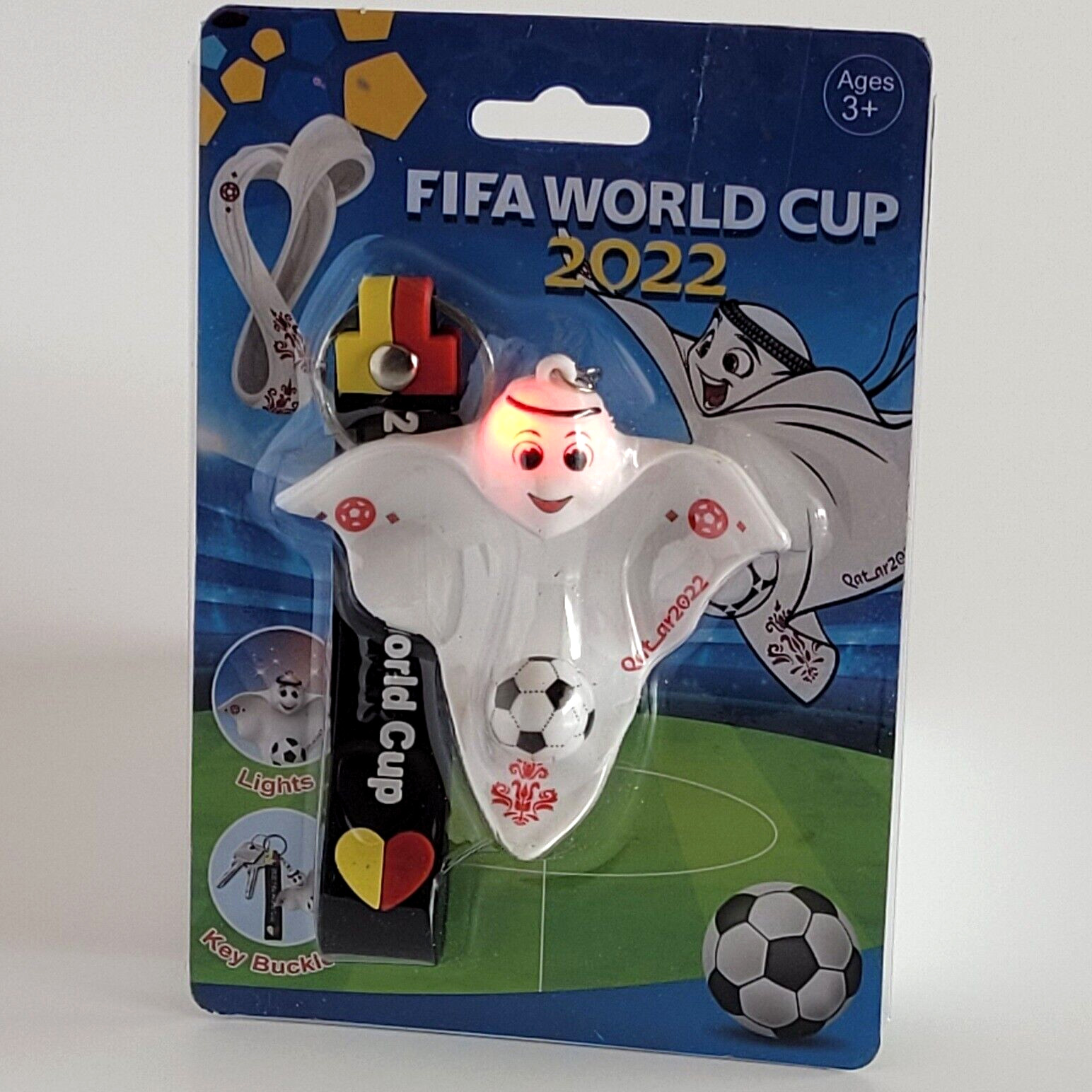 Qatar 2022 World Cup La’eeb Mascot Football Soccer Souvenir Key buckle and Light
