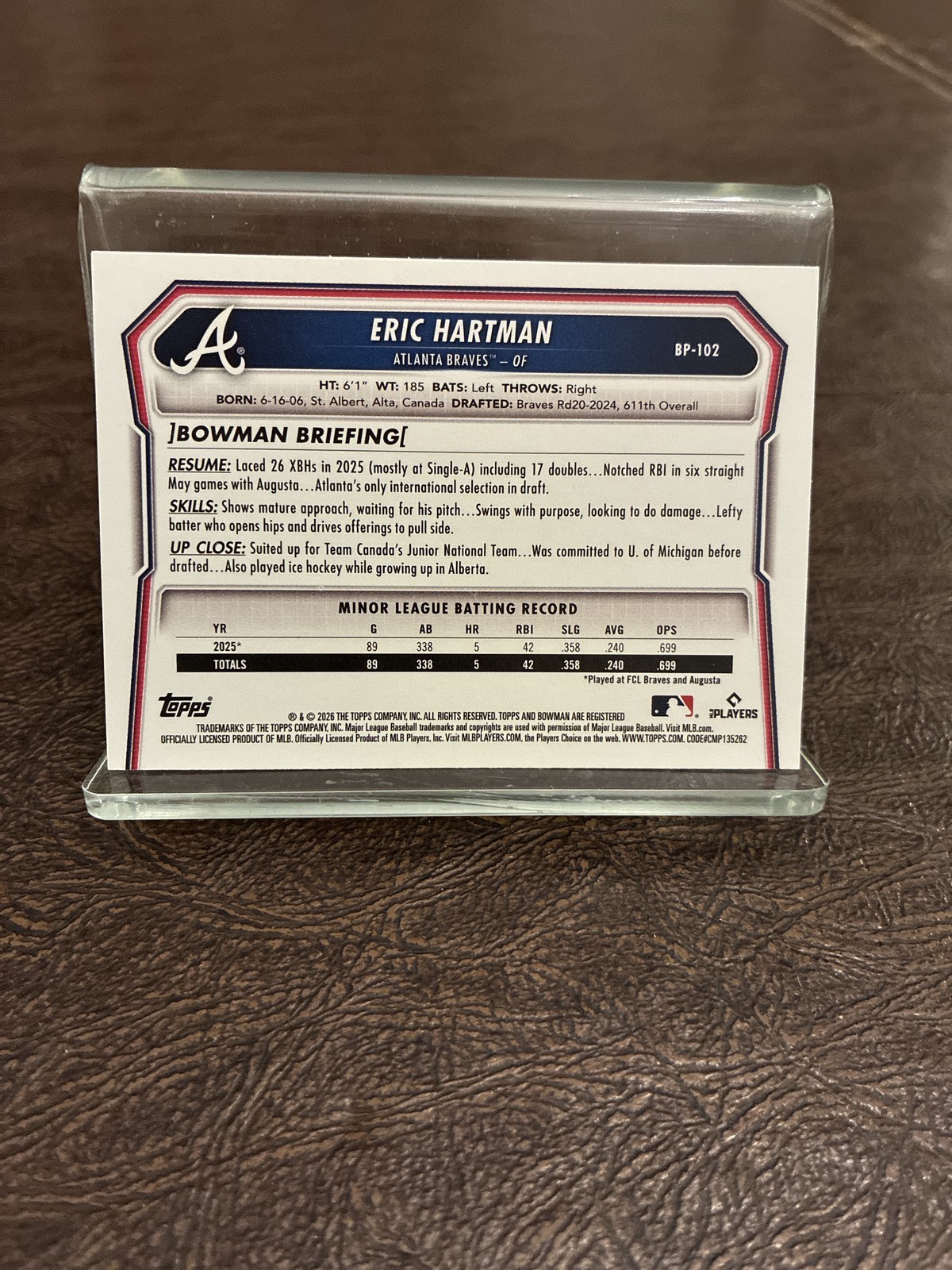 Presale 2026 Bowman Baseball Paper Eric Hartman 5-Card Lot #BP-102 Braves