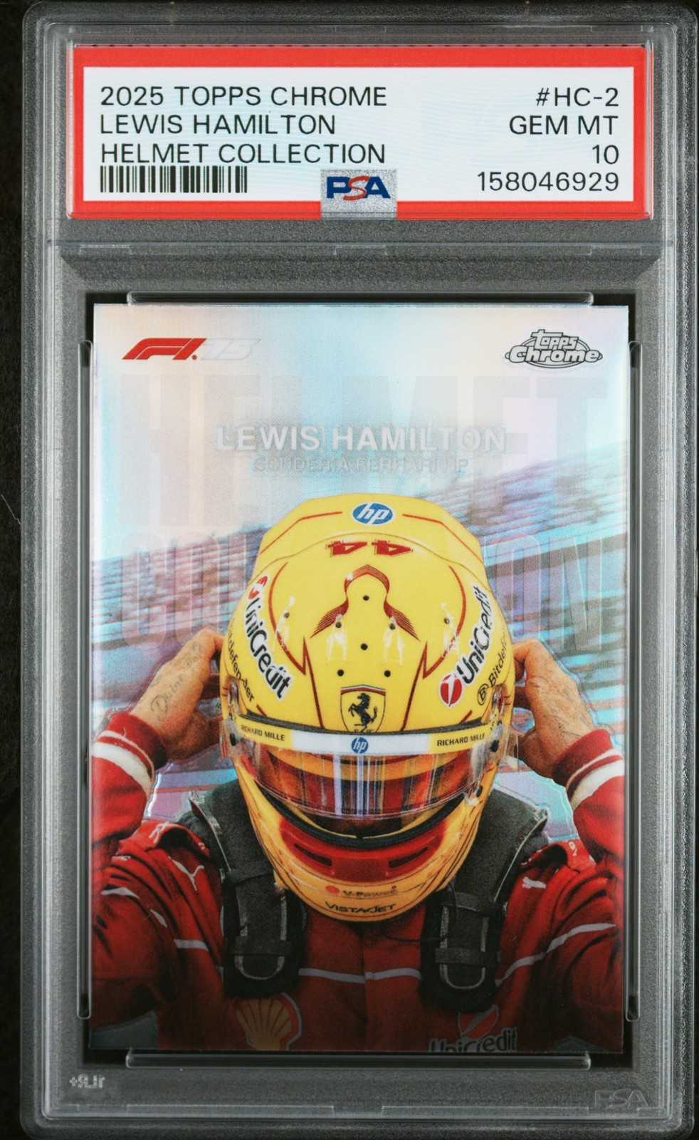 2025 TOPPS CHROME FORMULA 1 HELMET COLLECTION #HC-2 LEWIS HAMILTON PSA 10