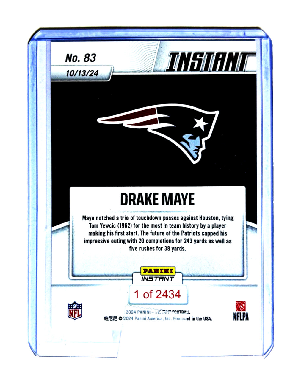 2024 Panini Instant NFL Drake Maye /2434 FIRST START Rookie RC #83 Patriots