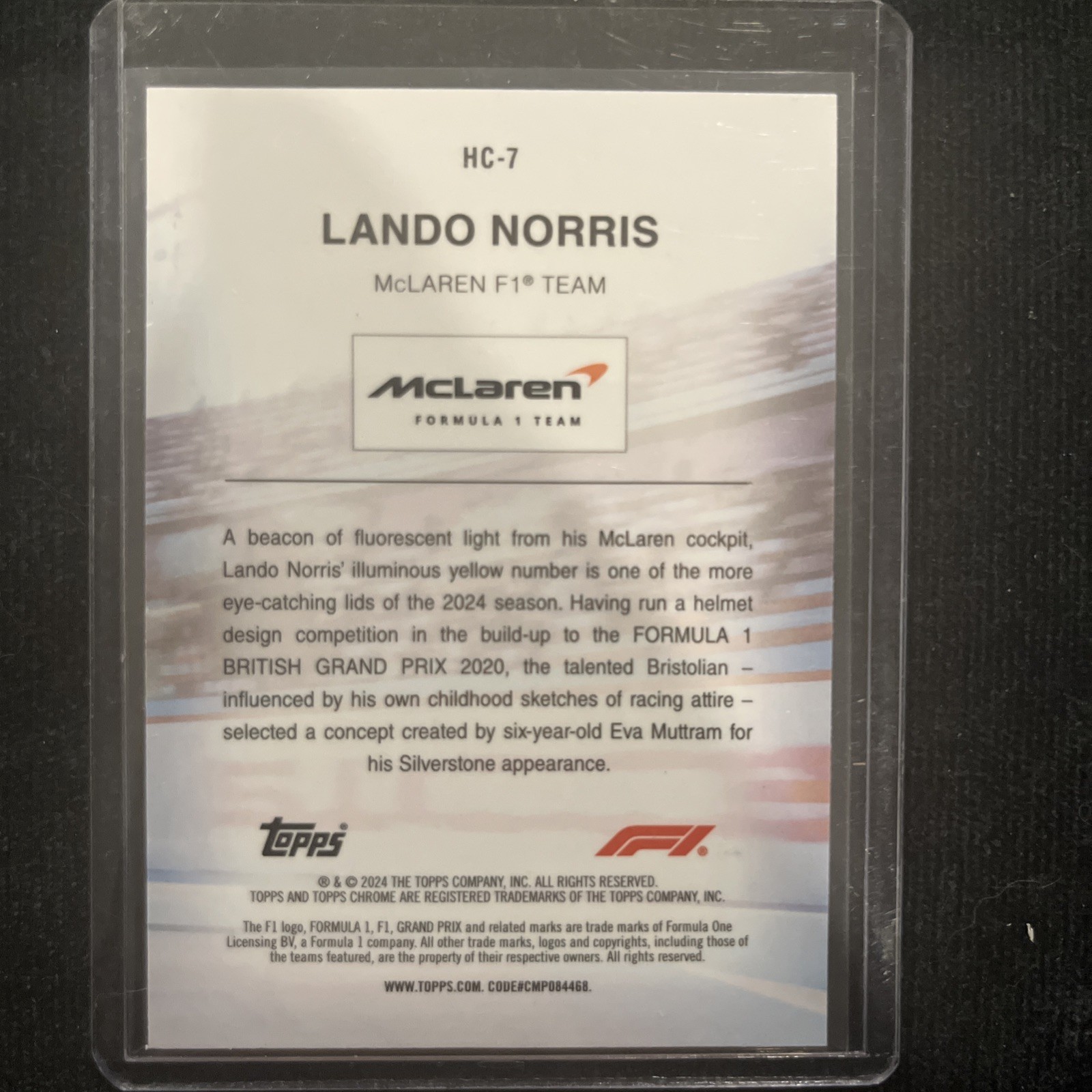 2024 Topps Chrome Formula 1 F1 Lando Norris #HC-7 Helmet Collection Refractor SP