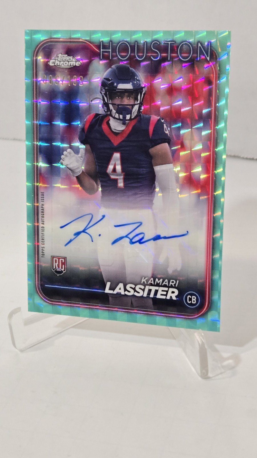 🚨2024 Topps CHROME Kamari Lassiter RC🏈GREEN GEOMETRIC AUTO NUMBERED 86/99!🚨🚨