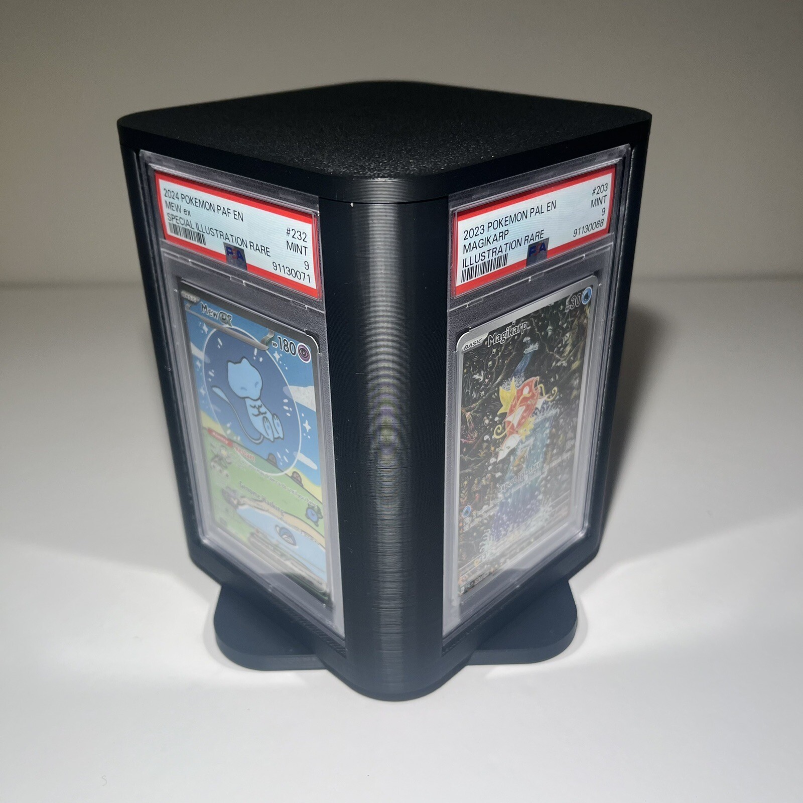 PSA Card Display | Rotatable w Storage, Magnetic Cover, Displays 4 Cards Pokemon