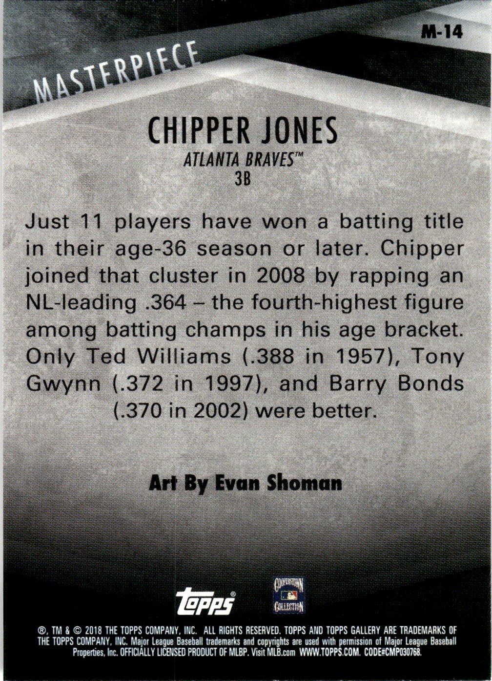 2018 Topps Gallery – Masterpiece Chipper Jones #M-14