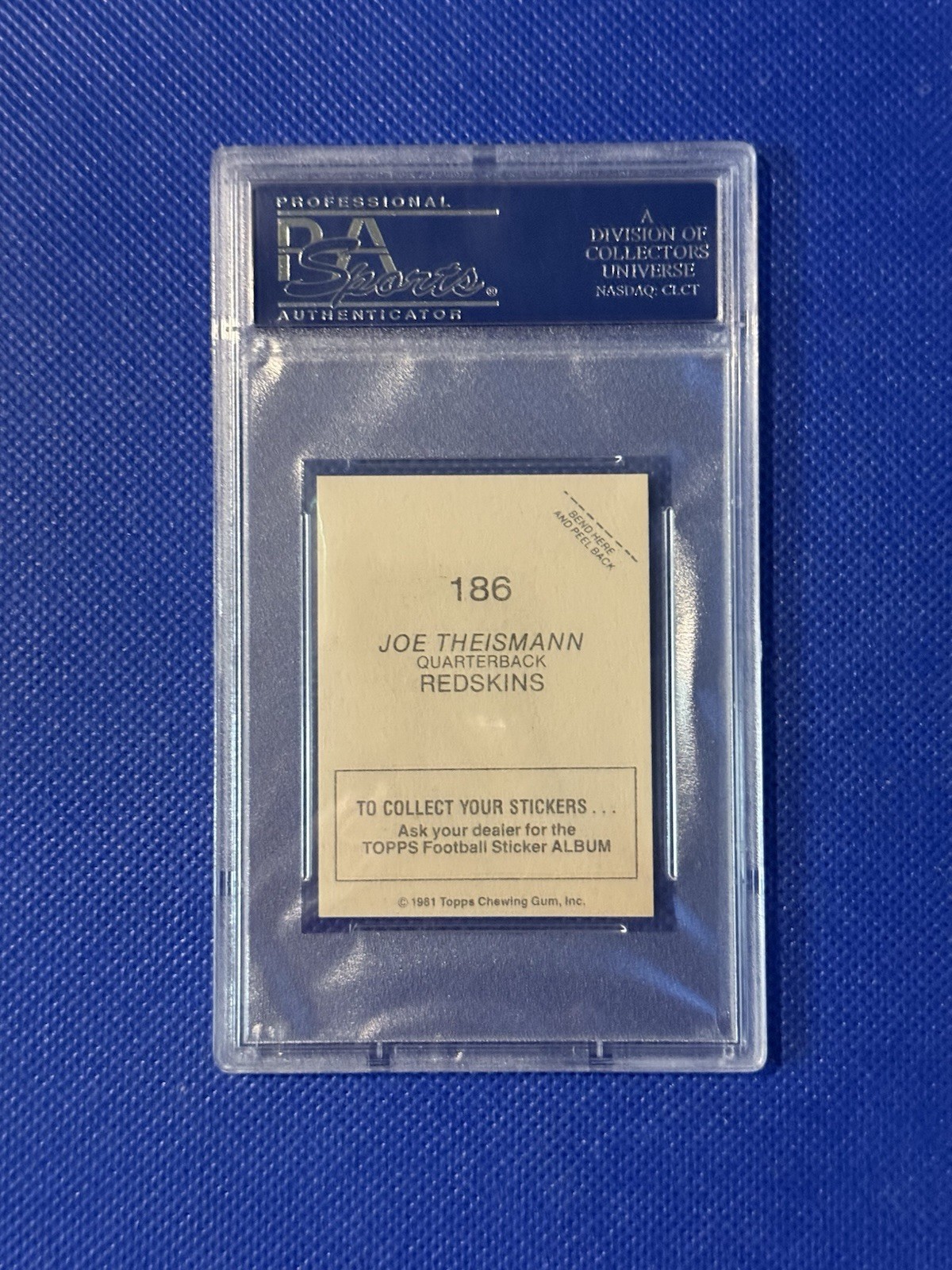 1981 Topps Sticker Joe Theismann #186 PSA 9 Graded Washington Redskins M13