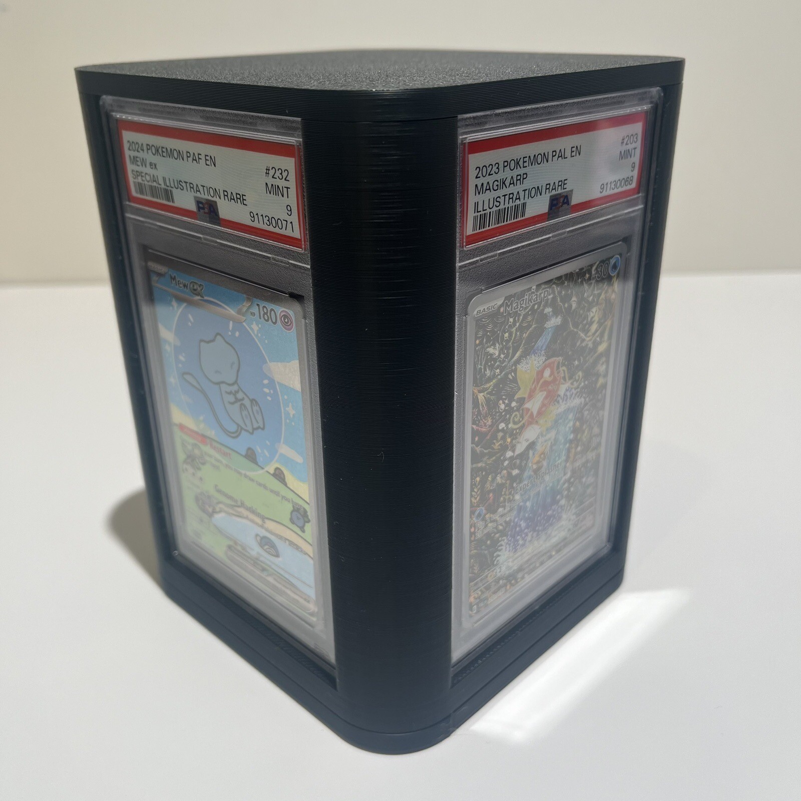 PSA Card Display | Rotatable w Storage, Magnetic Cover, Displays 4 Cards Pokemon
