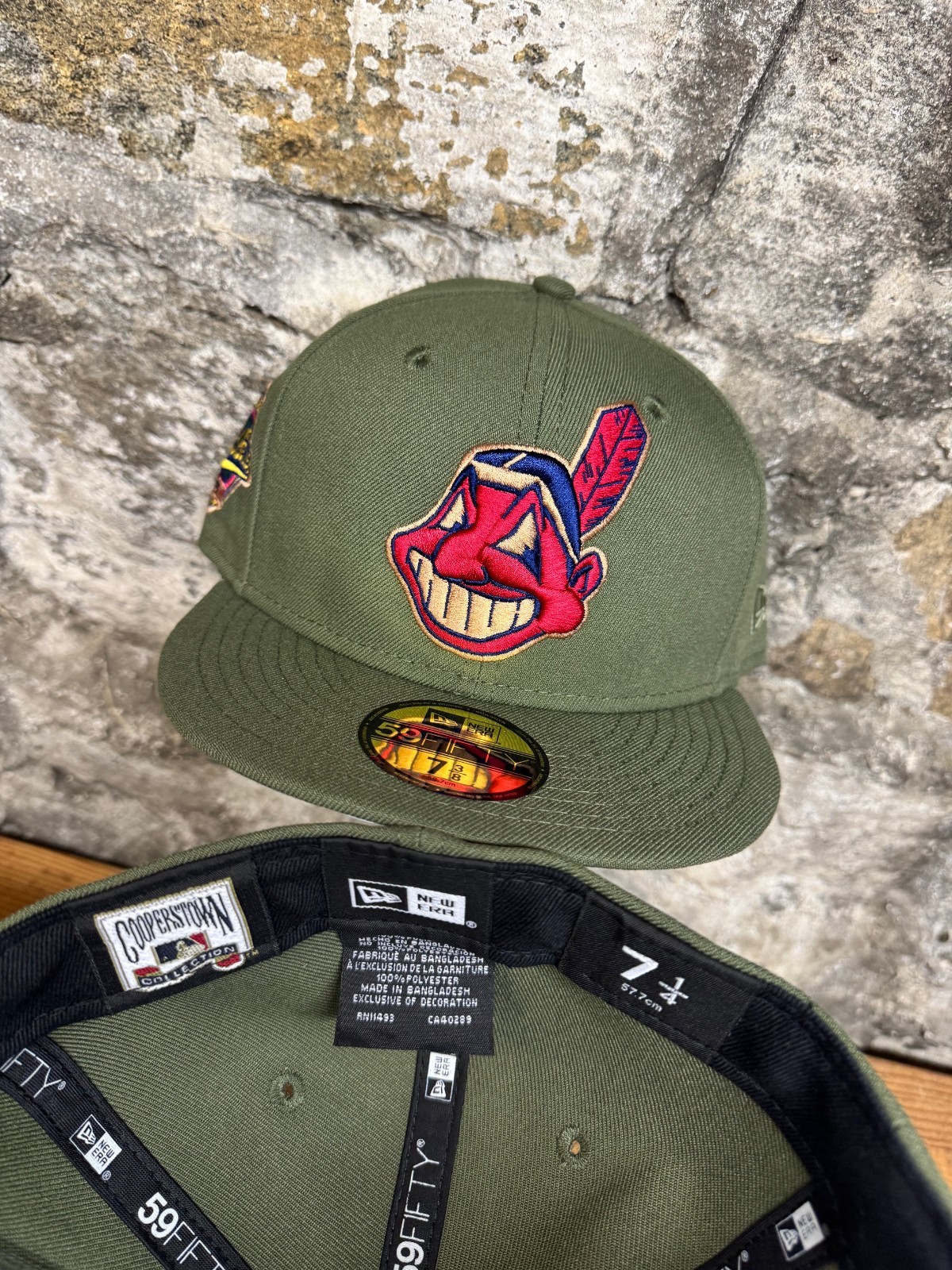 Cleveland Indians Wahoo Olive Green New Era Fitted Club 59Fifty Hat Custom NEW