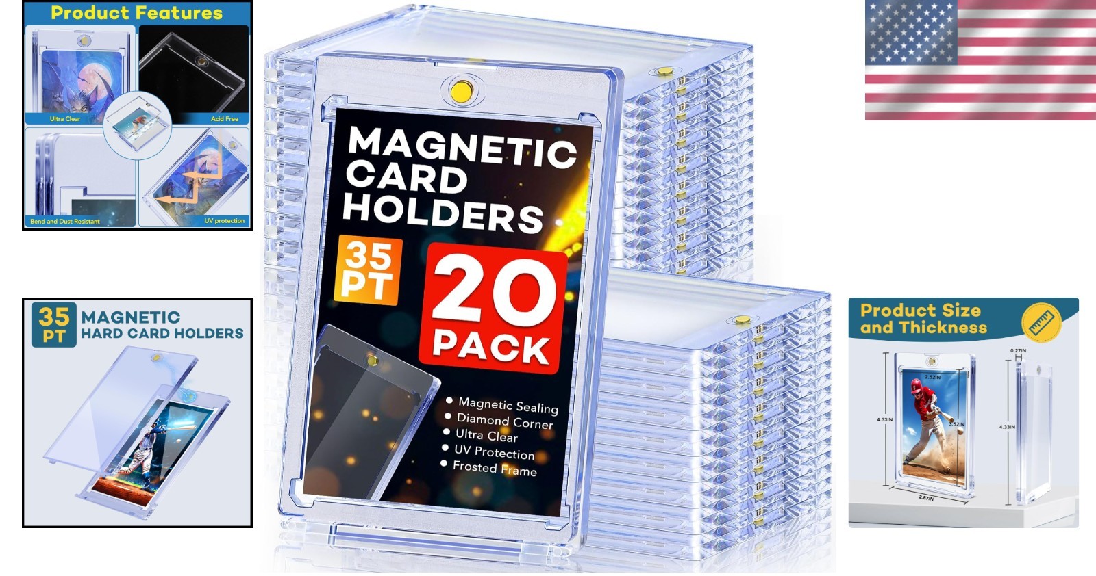 20ct Plastic Card Holders UV Protection Display Cases for Sports Baseball