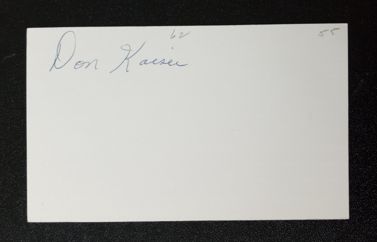 1955 CUBS: Don Kaiser, SIGNED 3×5 Card
