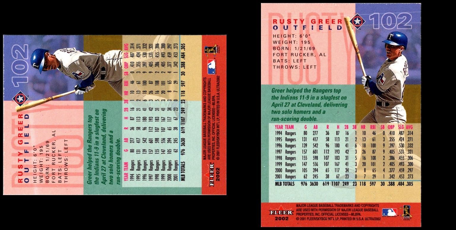 2002 Rusty Greer (2) Card Lot – EXCLUSIVE OFFER – ACT QUICK!