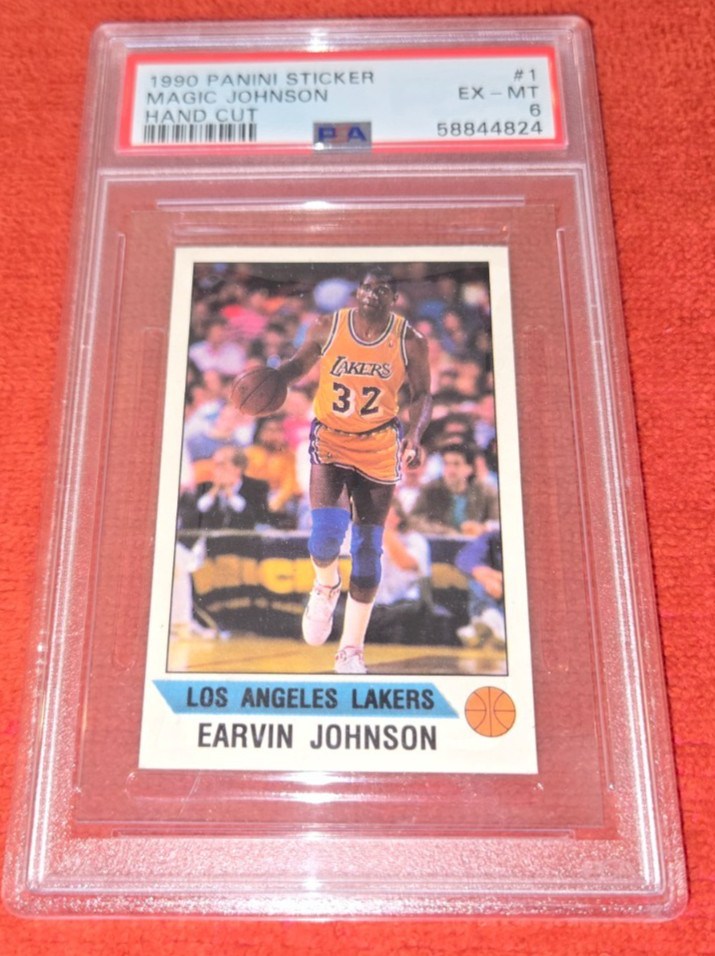 1990 PANINI STICKER #1 MAGIC JOHNSON HAND CUT GRADED PSA 6 EX/MT