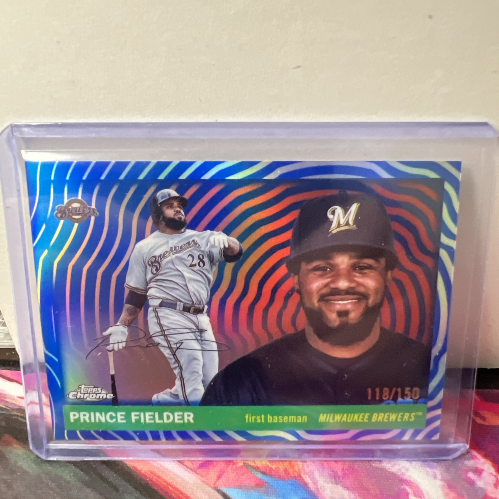 2025 Topps Chrome Platinum Prince Fielder Blue Vibrations /150 Milwaukee Brewers