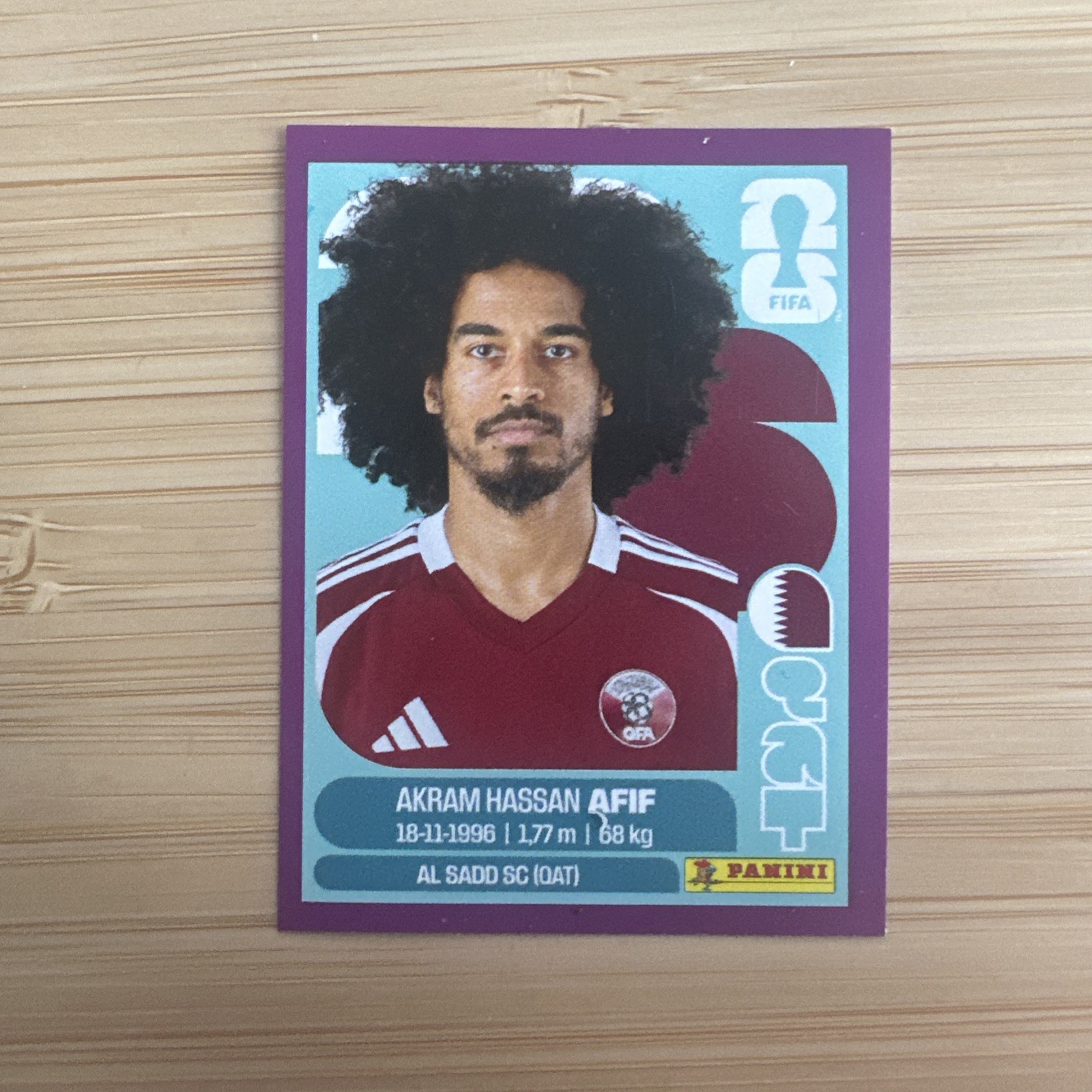 Akram Hassan Afif #QAT18 2026 Panini World Cup Sticker Purple Parallel