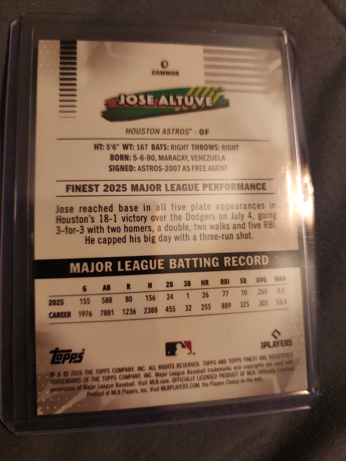 2026 Topps Finest Jose Altuve Green Mini Diamonds 98/99 The REAL ONE.