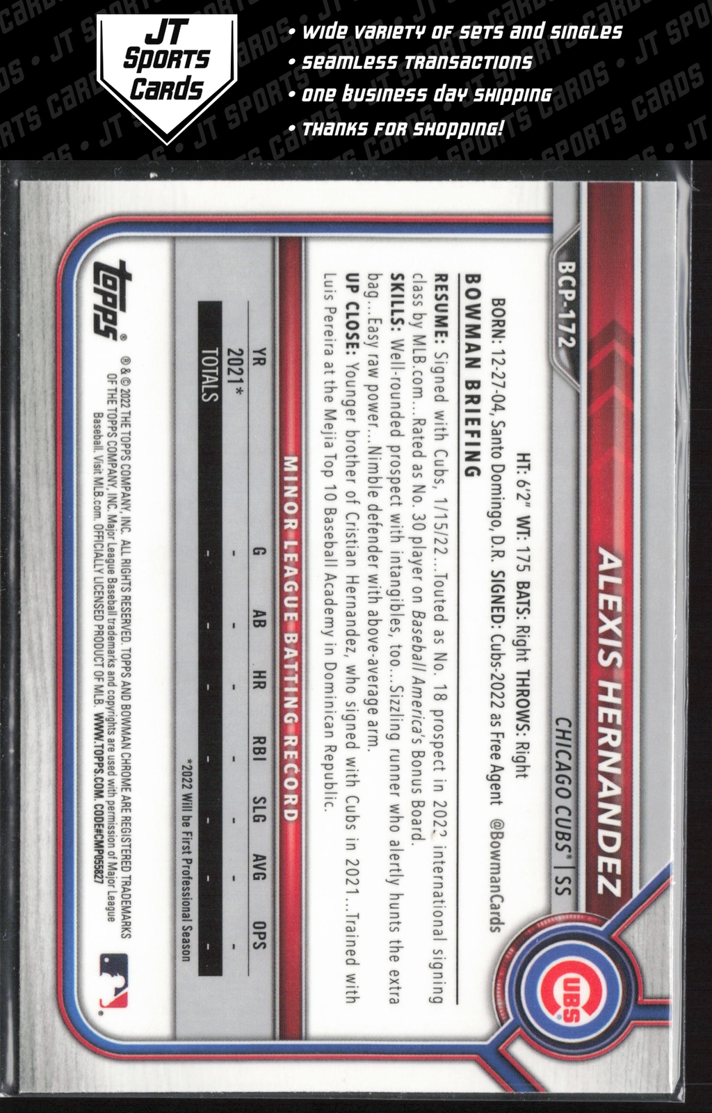 2022 Bowman Chrome Alexis Hernandez BCP-172 1st Shimmer Refractor | Chicago Cubs