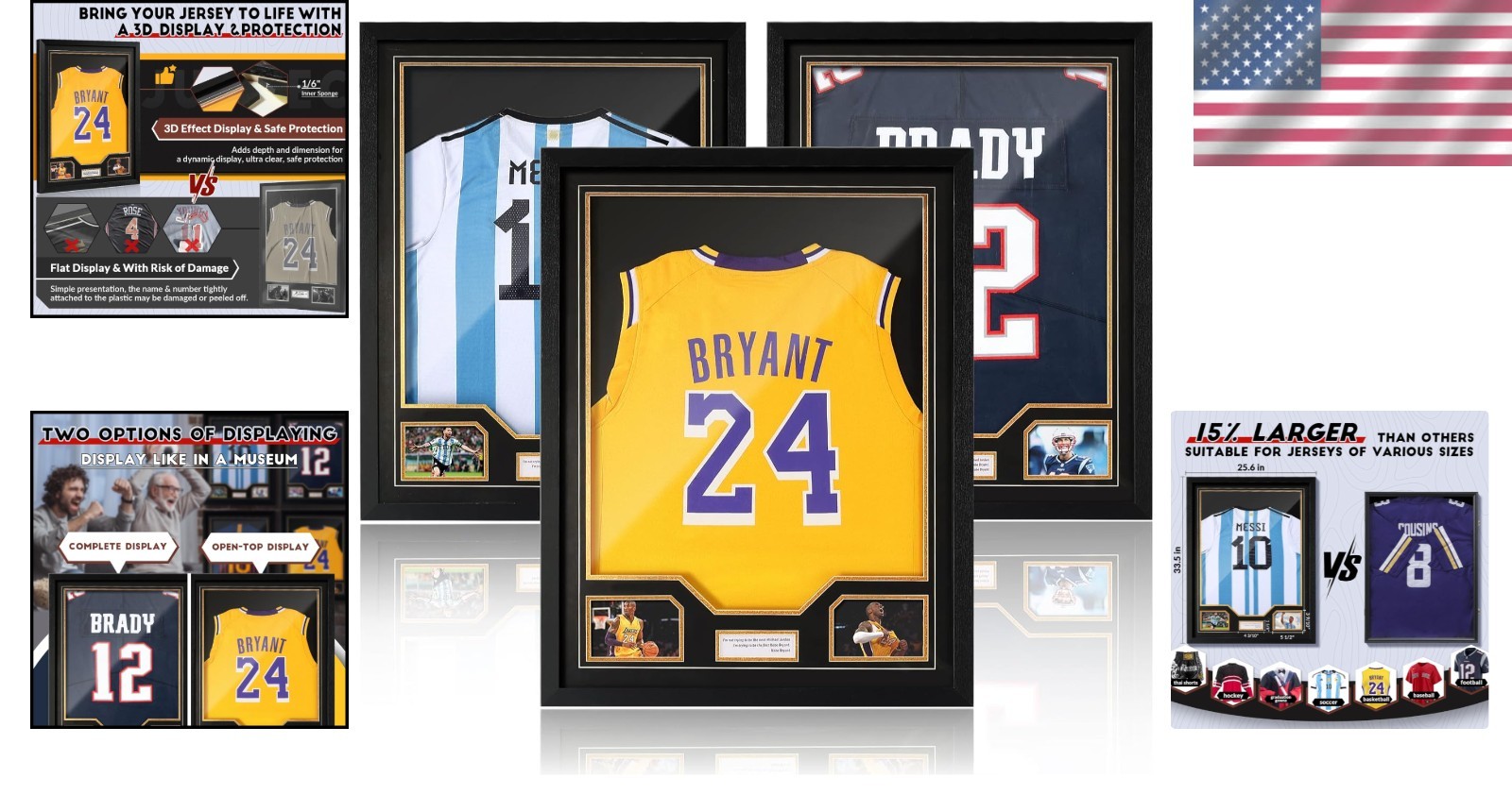 Elegant Large Acrylic Jersey Frame Set, 3 Pack – Ideal for Sports Memorabilia