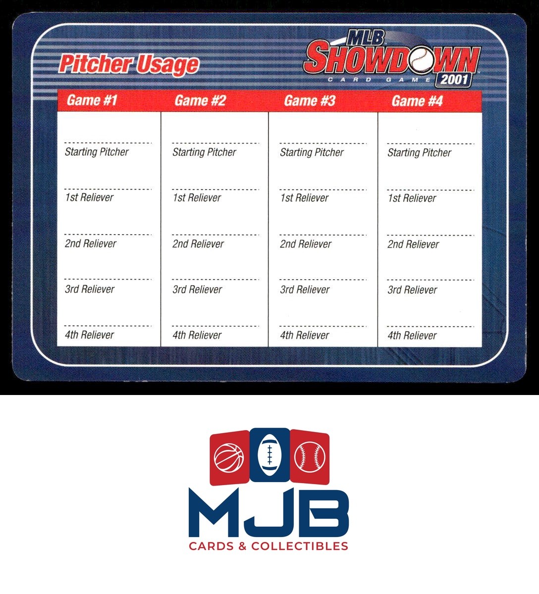 2001 MLB Showdown Pitcher Usage Lineup and Pitcher Usage #NNO