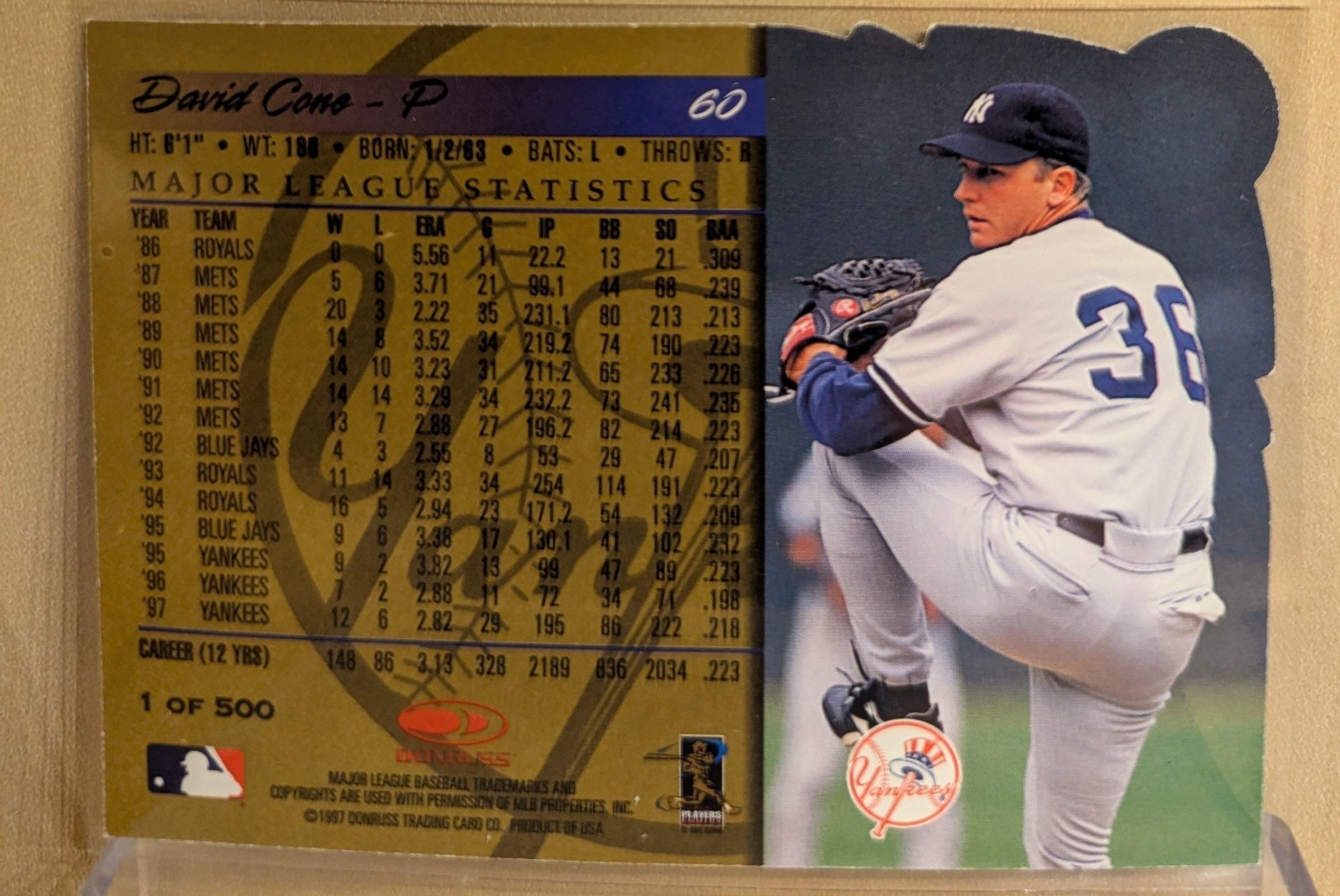1998 Donruss GOLD PRESS PROOF #60 David Cone RARE DIE CUT PARALLEL /500