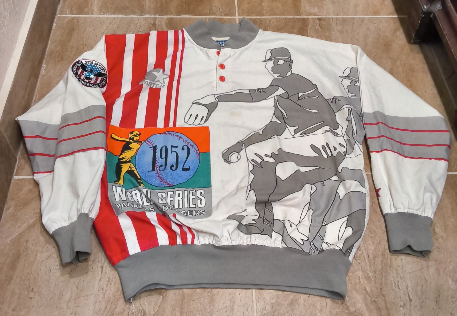 Vintage 90s Starter World Series 1952 Pullover New York Yankees Dodgers Sz L