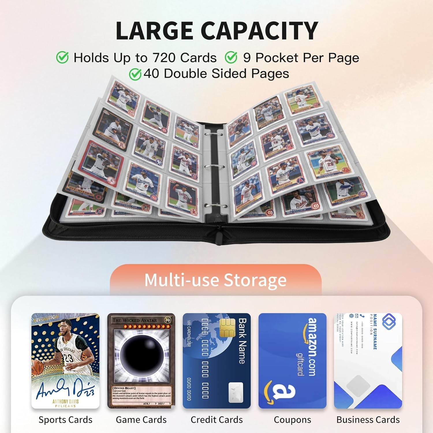 Toploader Binder, Holds 720 Toploaders, 9 Pocket Top Loader Binders