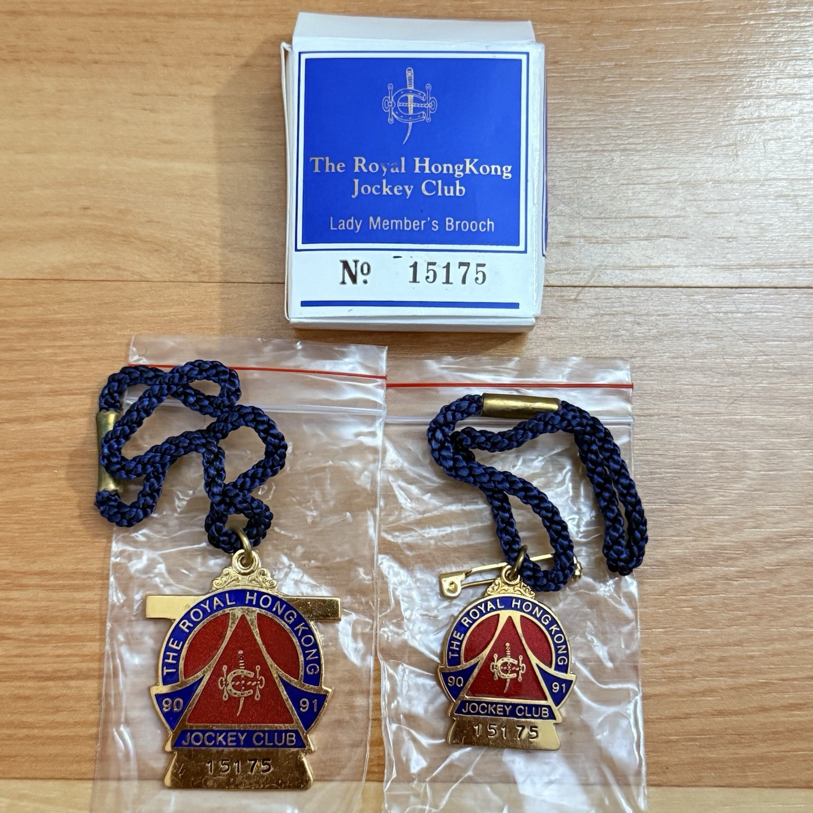 The Royal Hong Kong Jockey Club 1990 1991 Badge & Brooch Pin Set Vintage