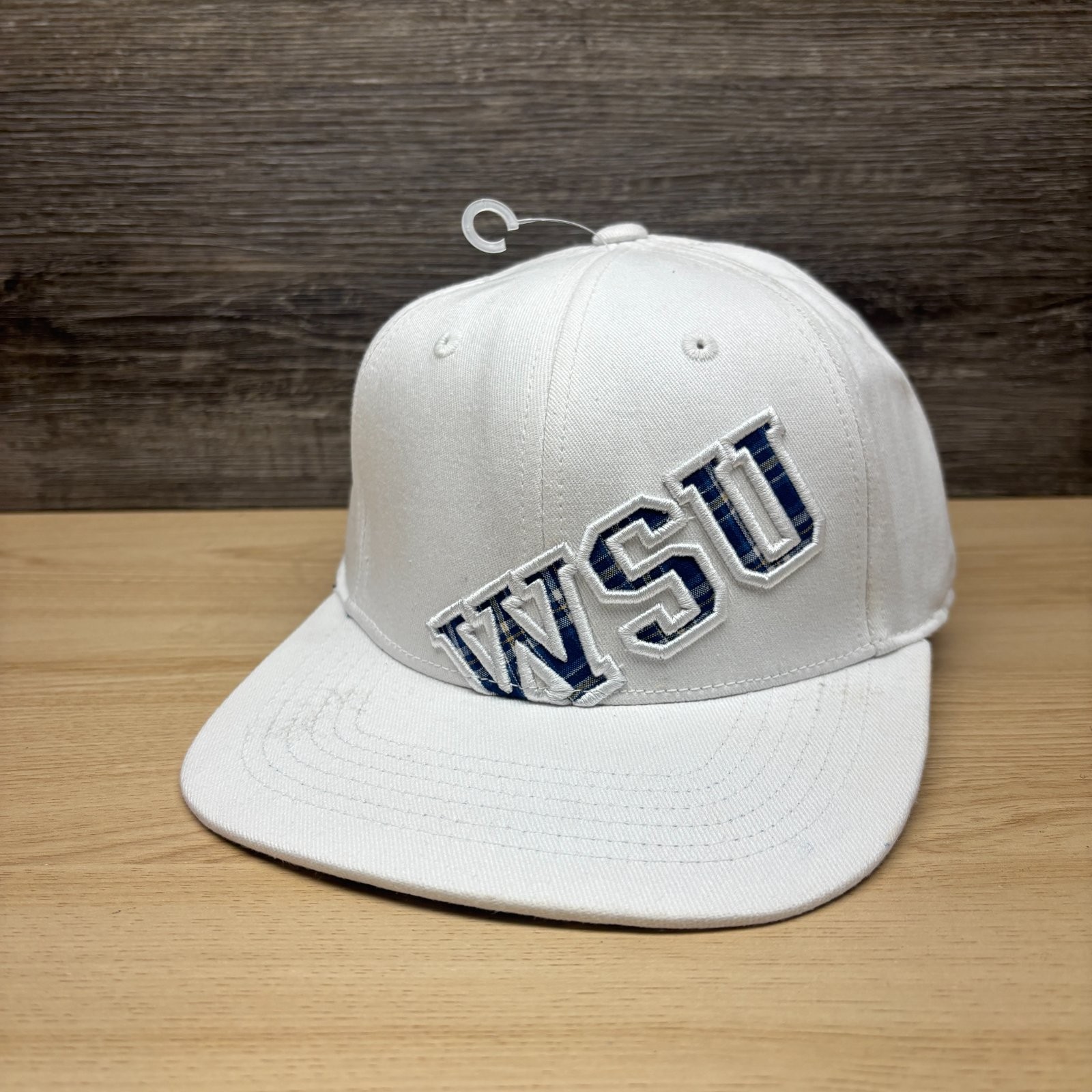 Wichita State University Hat Cap One Fit White Yellow Plaid WSU Shockers NCAA