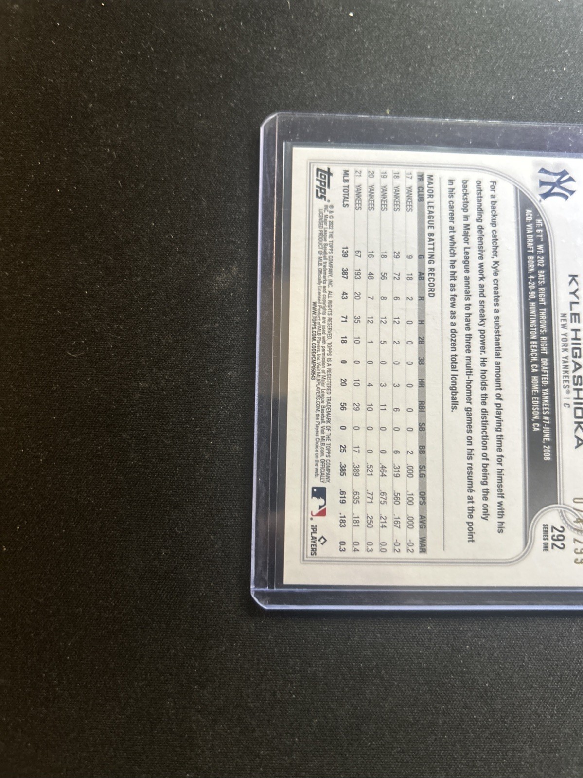 2022 Topps Series 1 – Kyle Higashioka #292 Orange Foil 074/299 NY Yankees MLB