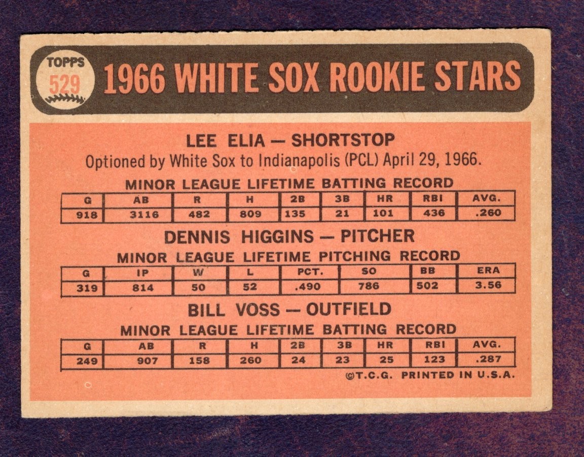 1966 TOPPS WHITE SOX ROOKIES #529 VG- EX CENTERED !