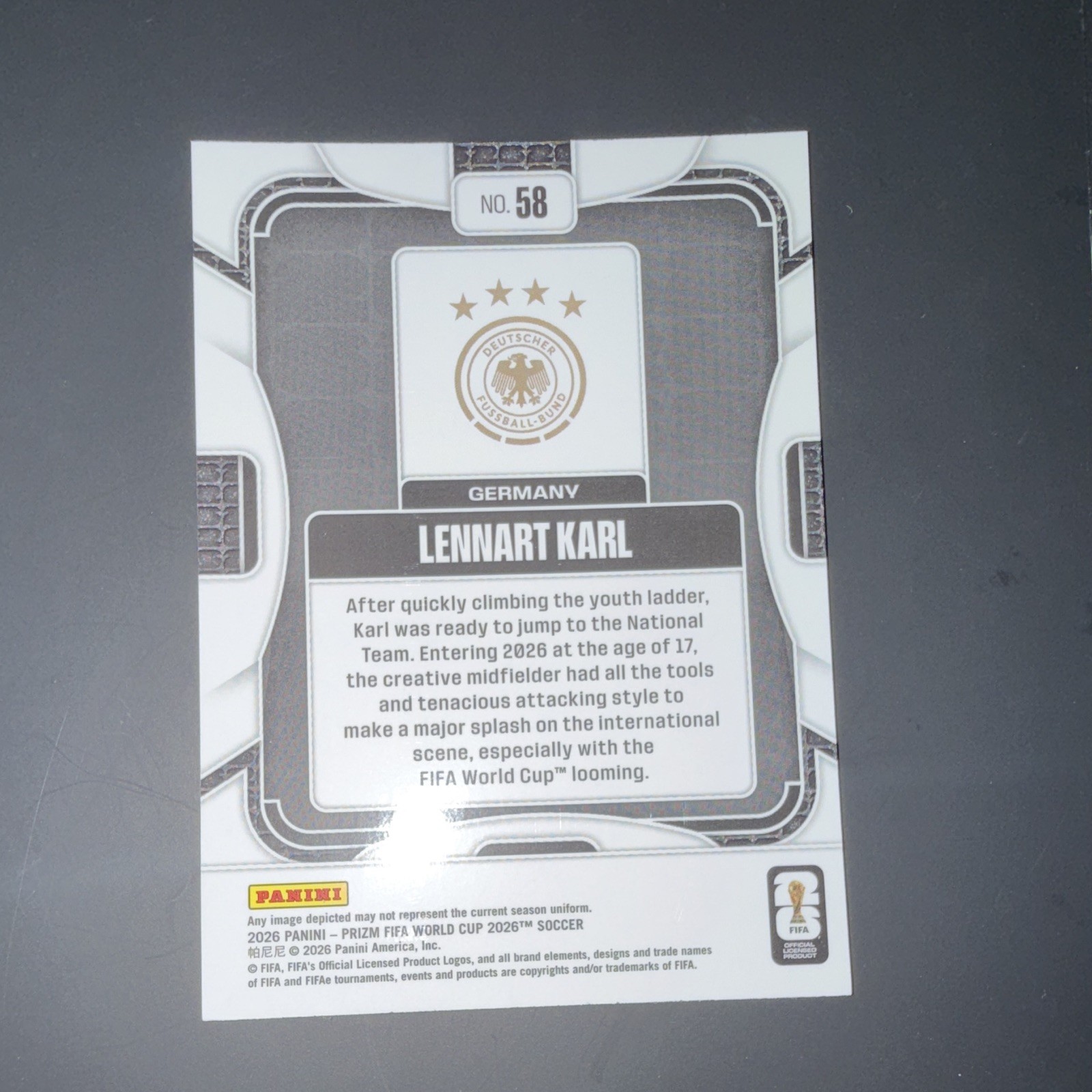 Panini Prizm FIFA World Cup 2026 Lennart Karl Germany RC Rookie #58