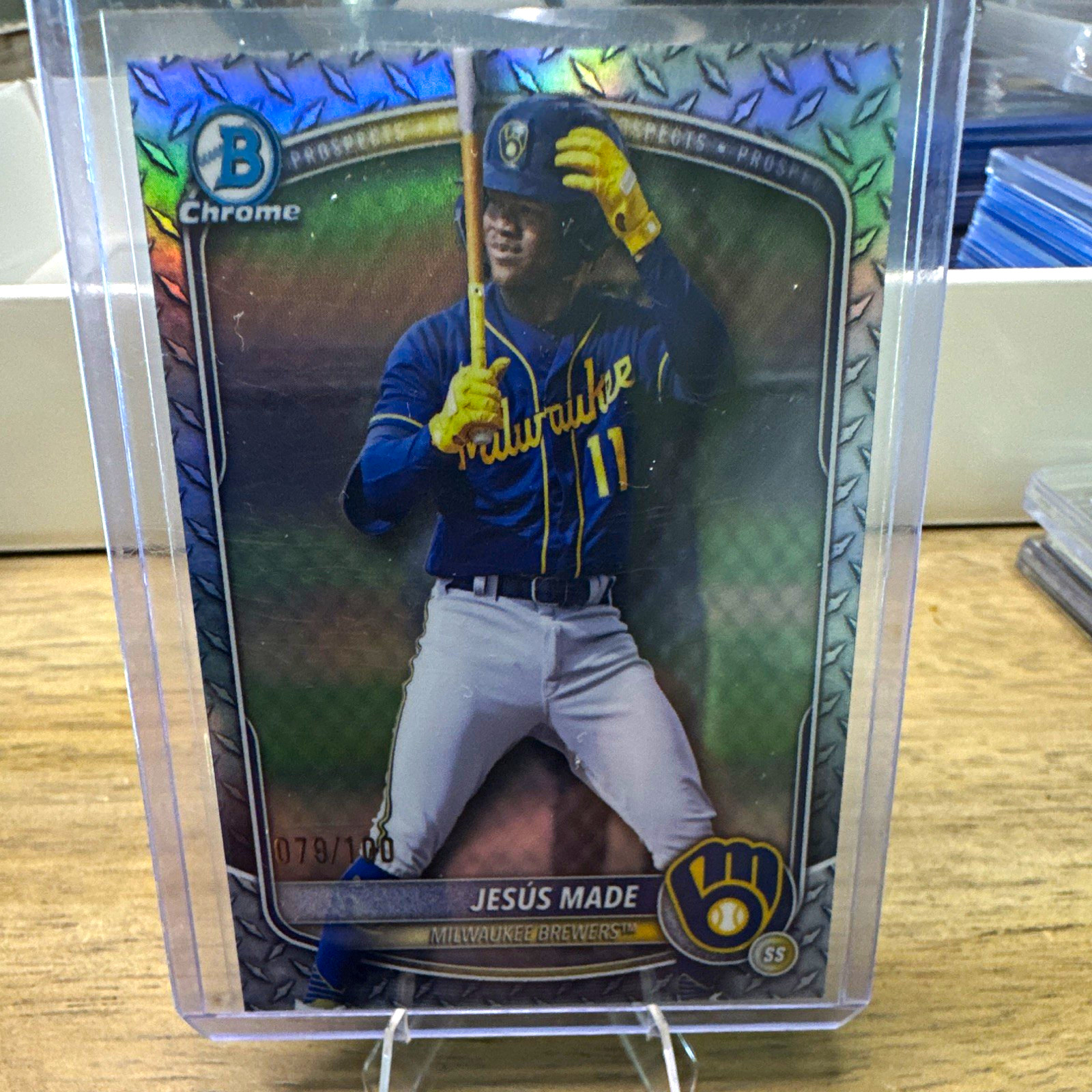 Topps 2025 Bowman Draft Chrome Steel Metal Refractor RC #BDC-196 /100 Brewers