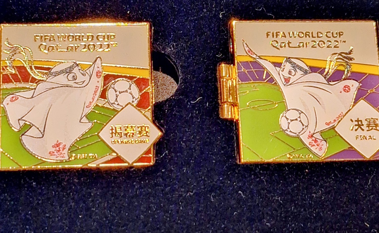 2022 Qatar FIFA World Cup Mascot Opening Final Game Pin Set- Pins open up
