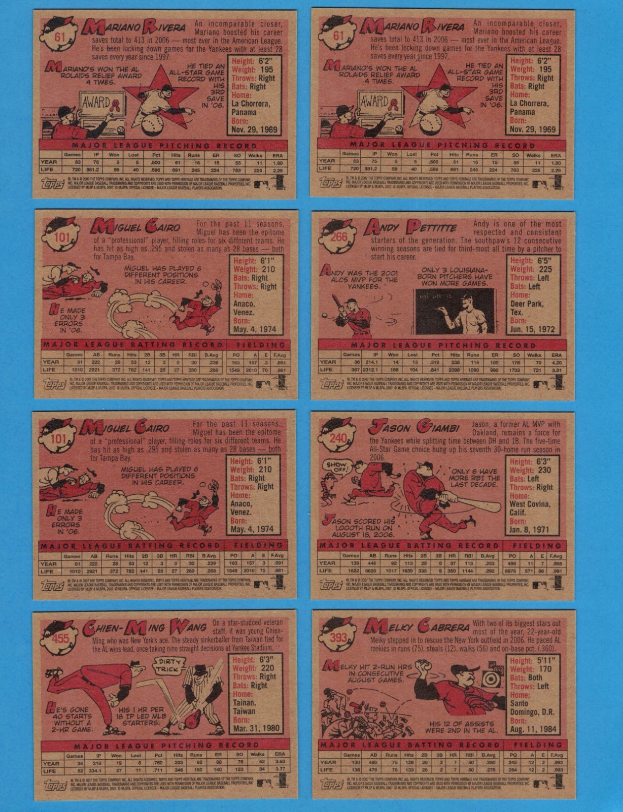 2007 Topps Heritage New York Yankees Master Team Set Includes SP’s! Variations!