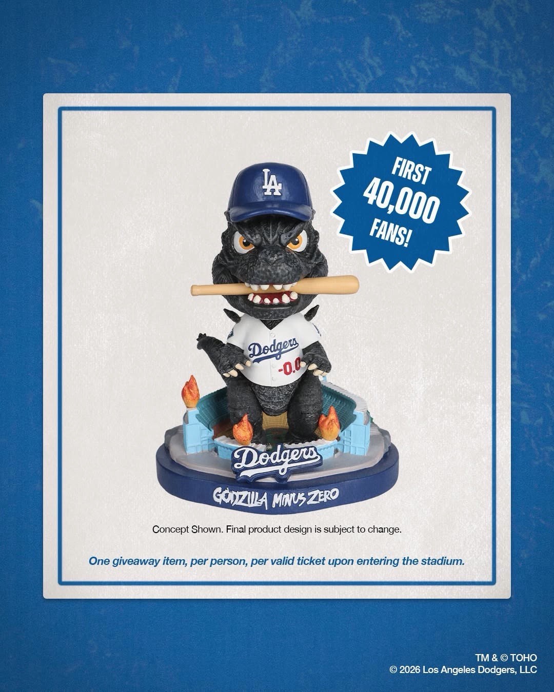 Godzilla Minus Zero Dodgers Bobblehead SGA 9/24/26 Presale Will Ship 9/25