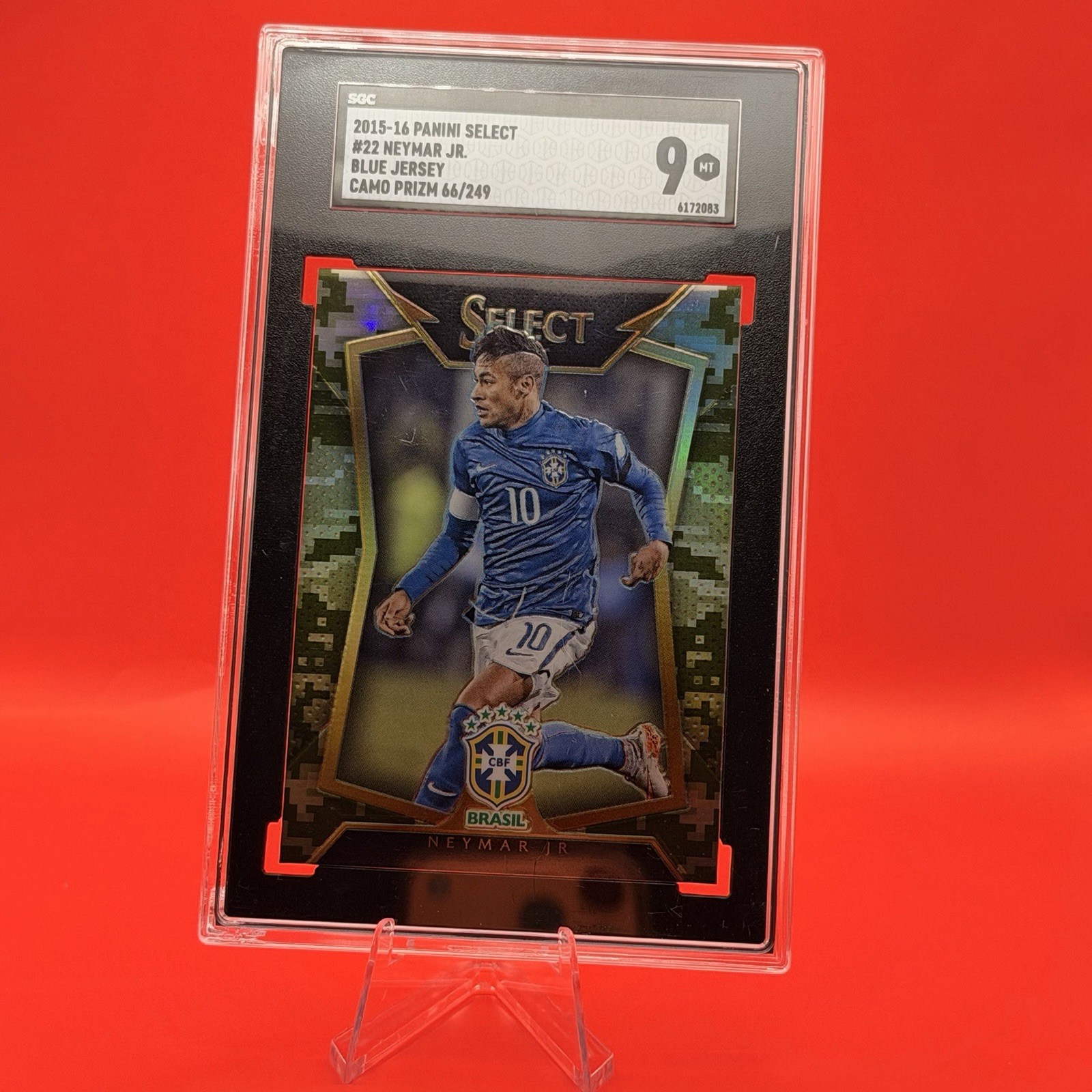 2015-16 Panini Select Neymar Jr. Blue Jersey Camo Prizm #22 /249 SGC 9
