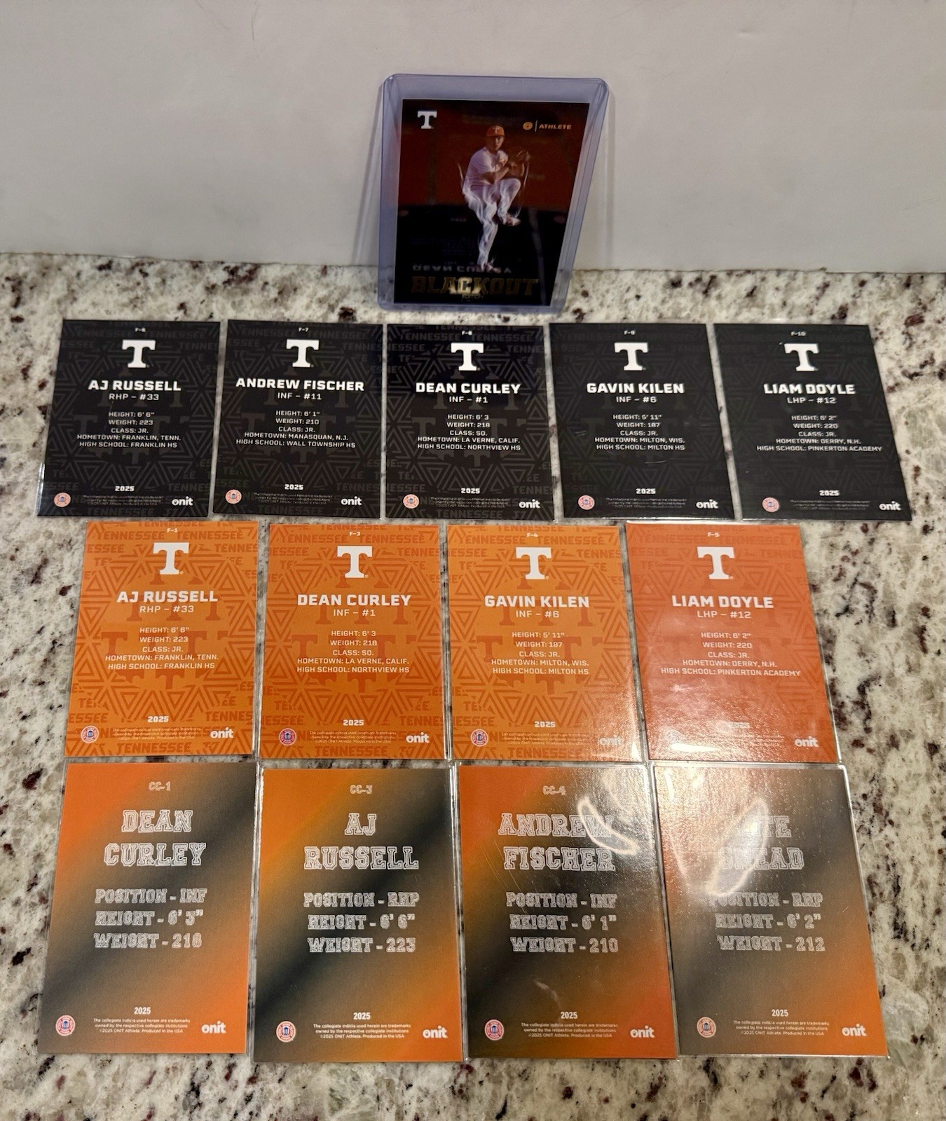 Tennessee Volunteers Baseball 2025 ONIT Athlete Incomplete Lot Of 14 Cards