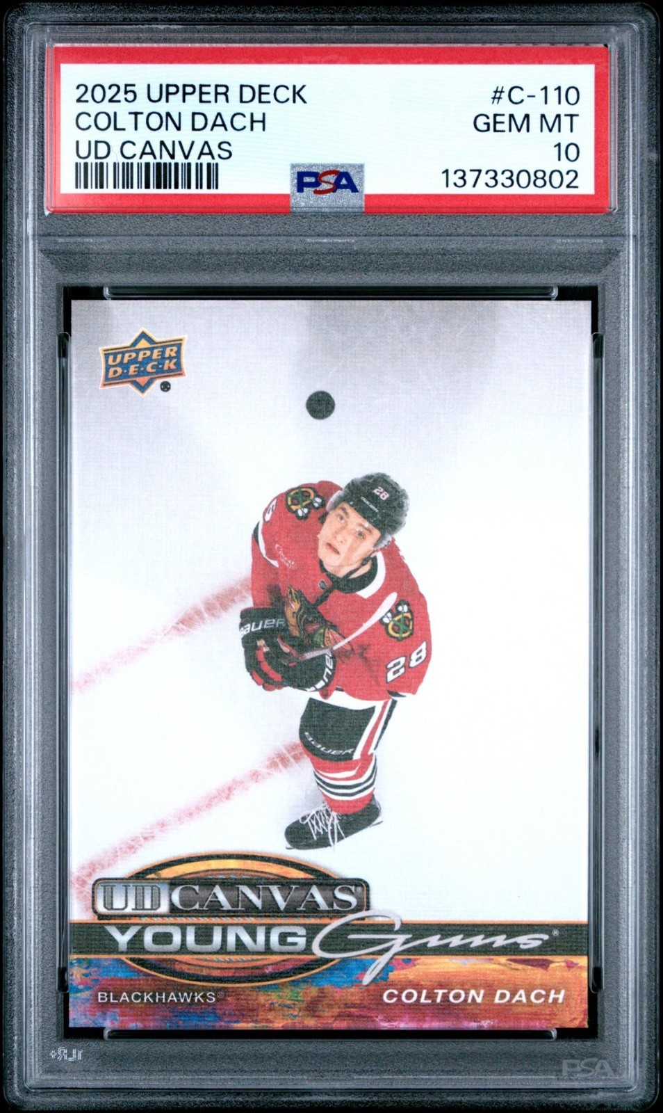 2025-26 Upper Deck UD Canvas Young Guns #C110 Colton Dach YG RC PSA 10