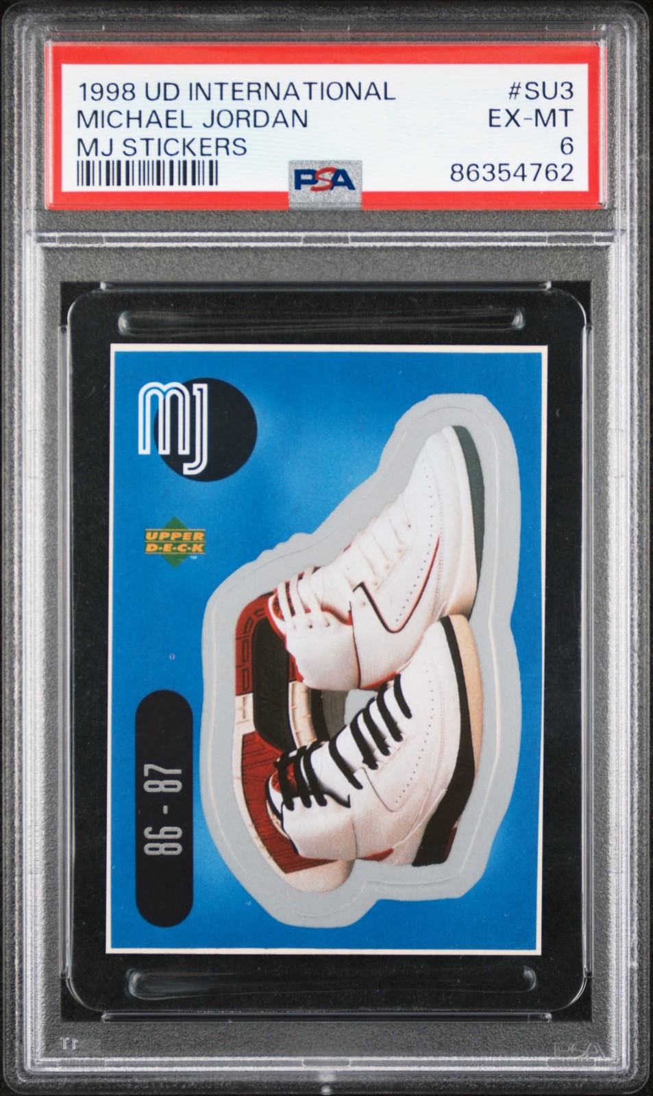 1998 UD INTERNATIONAL MJ STICKERS #SU3 MICHAEL JORDAN PSA 6
