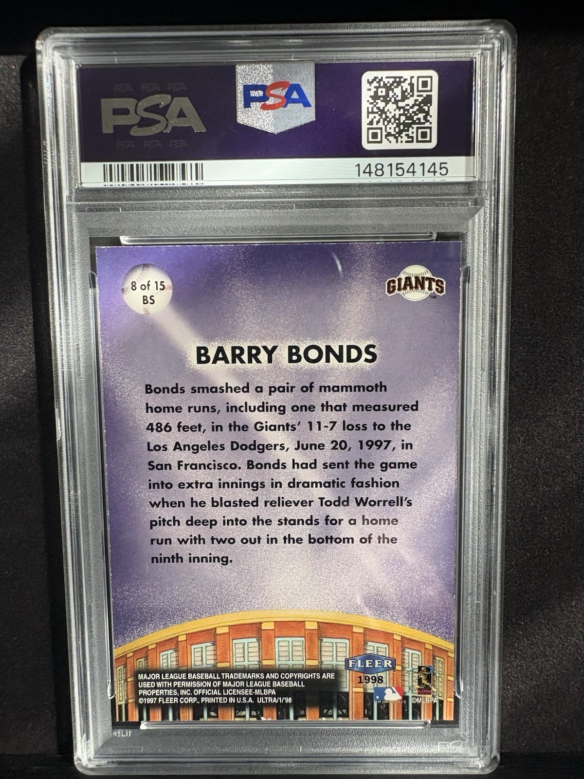 BARRY BONDS 1998 FLEER ULTRA BIG SHOTS INSERT #8 PSA 8 SF GIANTS GOAT 🐐 POP 4
