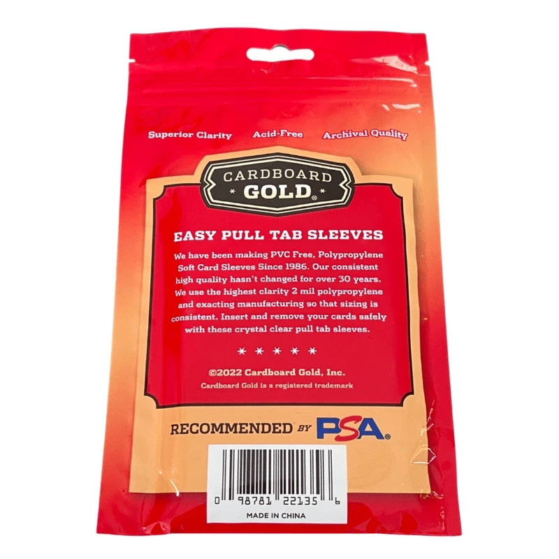 500 (5 Packs) Cardboard Gold Easy Pull Tab Soft Sleeves Premium Trading Card PSA