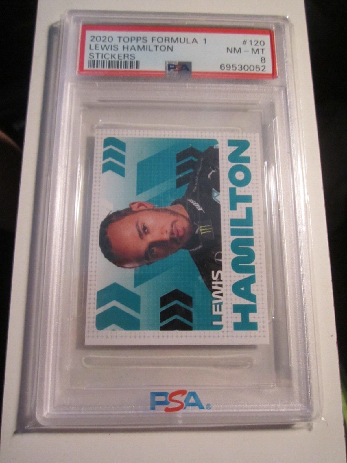 2020 LEWIS HAMILTON TOPPS FORMULA 1 RACING STICKER #120 PSA GRADED 8 – BBA-30