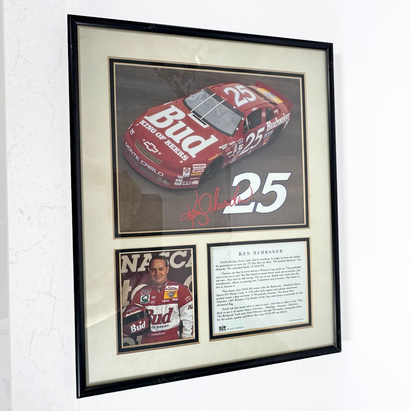 Ken Schrader Budweiser NASCAR Framed Print w COA Racing Wall Art